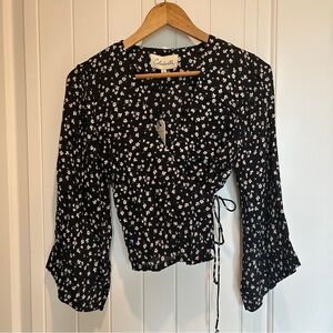 Cleobella Black Floral Print Wrap Blouse